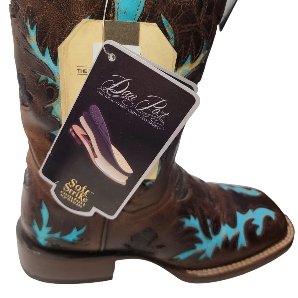 Dan Post Women's Brown‎ Turquoise Western Cowboy Boots Size 6.5M New Leather - Picture 8 of 13
